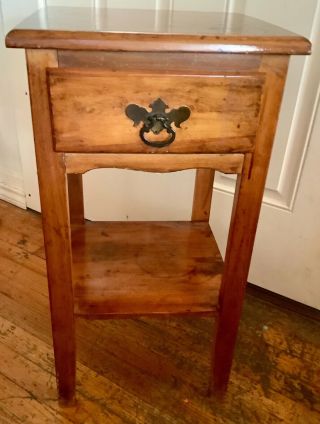 Vintage Maple Wood Wooden Nightstand End Table W/ Drawer Mid Century