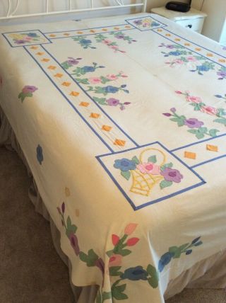 Vintage Floral Basket Appliqué Quilt Top Made From Kit 2