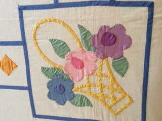 Vintage Floral Basket Appliqué Quilt Top Made From Kit 7