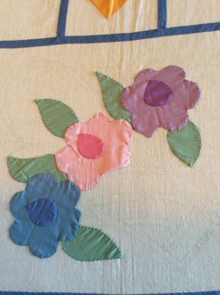 Vintage Floral Basket Appliqué Quilt Top Made From Kit 8