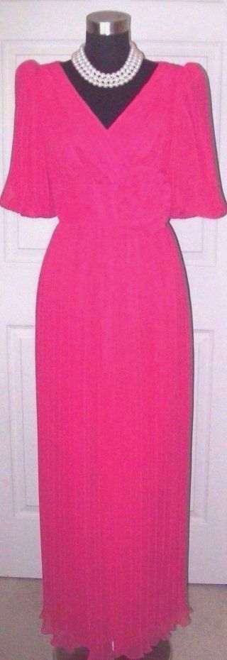 Miss Elliette Dress 6 Vintage Silk Y Chiffon Pink Social Evening Maxi Pleated S