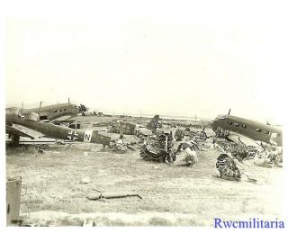 Org.  Photo: Luftwaffe Ju - 87 Stuka Bomber (s7,  In) & Ju - 52 Transport Plane Wrecks