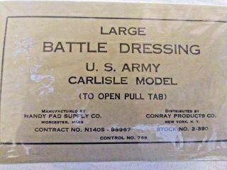 Large Battle Dressing U.  S.  Army Carlisle Model,  Box & Cellophane Wwii