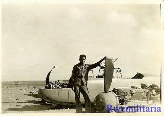 Org.  Photo: Us Soldier Posed W/ Shot Down Luftwaffe Me - 110 Fighter; North Africa