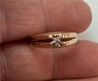 Victorian 14k Yellow Gold Ring With Old Mine Cut Diamond,  Size 5.  5