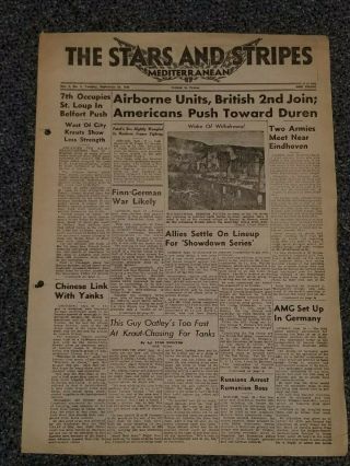 Wwii Stars And Stripes Newspaper Dated September 19,  1944 7th Occupies St.  Loup