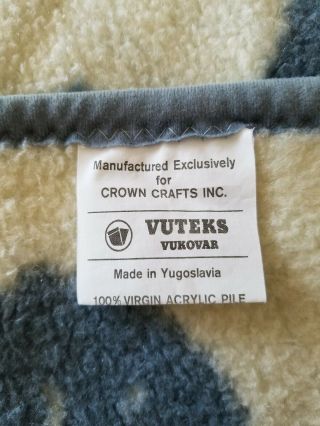 Vtg RARE Vuteks Crown Crafts Plush Blue White Black Sheep Blanket Throw 60 x 80 3
