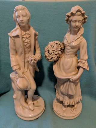 Vintage V.  Bassano 14.  5 " Porcelain Man And Woman Set.  Made In Italy