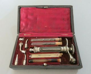 Vintage Antique Medical Instrument Dental Syringe In Case
