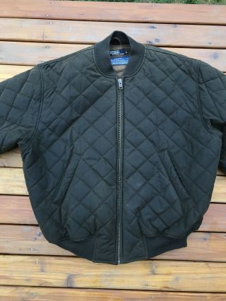 Vintage Polo Ralph Lauren Quilted Oil Cloth Jacket Xl Green Hunting Waxed