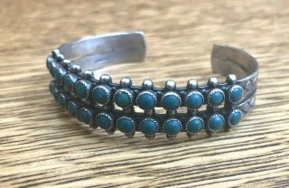 Vintage Navajo Indian Sterling Silver & Turquoise Double Row Bracelet