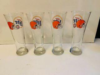 Vtg.  Set Of 4 Cleveland Browns And Miller Lite Pilsner Beer Glasses - A