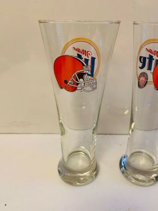Vtg.  Set of 4 Cleveland Browns And Miller Lite Pilsner Beer Glasses - A 2