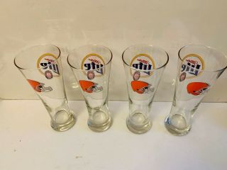 Vtg.  Set of 4 Cleveland Browns And Miller Lite Pilsner Beer Glasses - A 3