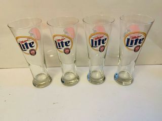 Vtg.  Set of 4 Cleveland Browns And Miller Lite Pilsner Beer Glasses - A 4