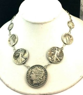 Southwestern Vintage U.  S.  Coin Necklace With 1885 Silver Dollar