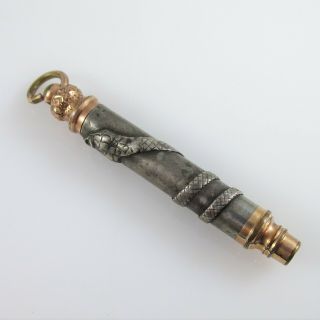 Victorian Snake Pencil Necklace Pendant Vintage Sterling Silver Gold Filled 8.  9g