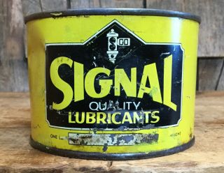 Vintage SIGNAL Quality Lubricant Motor Oil 1 LB Tin Can Gas Service Station Sign 3