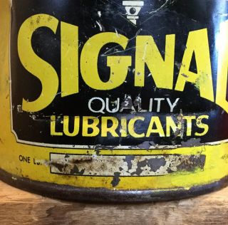 Vintage SIGNAL Quality Lubricant Motor Oil 1 LB Tin Can Gas Service Station Sign 5