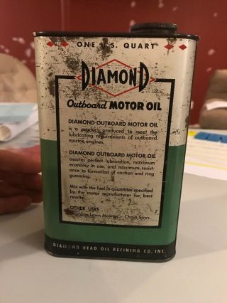 Vintage Diamond Head Outboard Motor Oil Can Great Graphics Rare Flat Quart 3