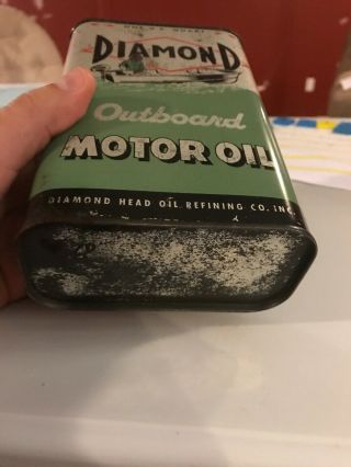 Vintage Diamond Head Outboard Motor Oil Can Great Graphics Rare Flat Quart 6