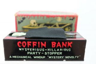 Vintage Yone Coffin Bank Tin With Box Yonezawa Japan