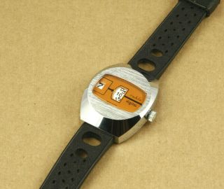 Ruhla Jump Hour Dark Orange Vintage Mechanical Watch Old Stock
