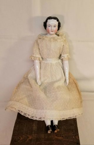 Antique 18 " Flat Head China Doll Blue Eyes Porcelain Arms Legs