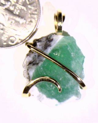 13.  13ct Rare Polished Emerald Crystal Section In 14kt Gold Wire Wrap Art Pendant