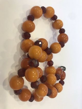 Antique Natural Butterscotch And Cherry Amber Baltic Bead Necklace 16” Short