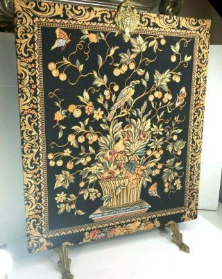 Corona Decor Vintage Floral Fireplace Screen Tapestry Brass Accents 24 " X 30 "