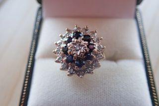 Vintage 9ct Gold Sapphire & Diamond Ring Size J