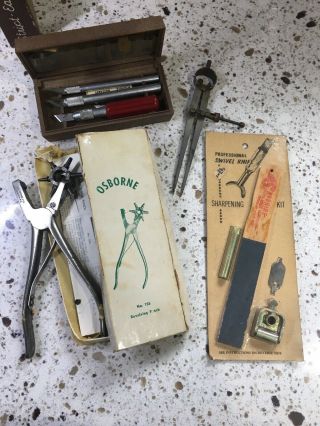 Set of Vintage Antique Leather Tools - Osbourne,  Craftool,  X - acto 2