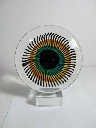 Vintage Murano Sommerso Heavy Art Glass Eye Disc On A Clear Base 8 " Tall X 7 " Wide