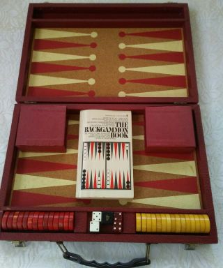 Vintage Bakelite Backgammon Game Set Butterscotch Red Chips