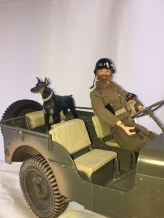 Vintage Gi Joe 1964 Military Police Figure With 1941 Wwii Willy Jeep And A Dog