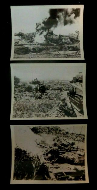 Wwii (3) Real Time B/w Photos Of Us Marine Tanks In Action On Okinawa 1945