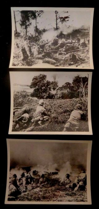 Wwii (3) Real Time B/w Photos Of Us Marines In Action On Okinawa 1945
