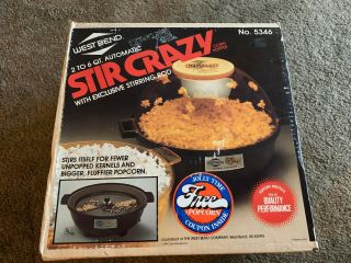 Vintage West Bend Stir Crazy Popcorn Popper 6 Quart 5346 Electric Popper