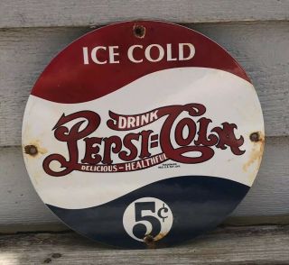 Vintage Pepsi Cola Porcelain Sign,  Soda Pop,  Gas Station,  Fountain,  Mountain Dew