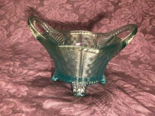 Vintage Antique Northwood Carnival Glass Ice Blue Bushel Basket 8 Sided