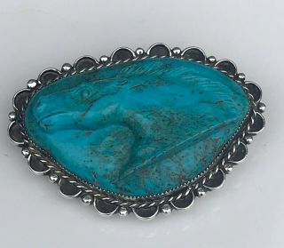 Large Vintage Southwestern Sterling Silver Turquoise Bolo Pendant Horse Head