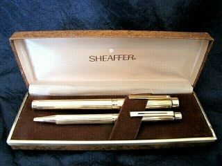 Fabulous Vintage Sheaffer Targa 1005 Gold Fountain & Ball Point Pen Set W/ Box
