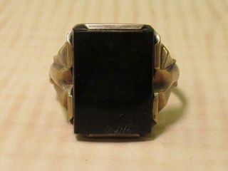 Vintage 10k Yellow Gold Jewelry Large Black Stone Rectangle Ring Size 9.  5