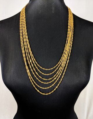 Lovely Vintage Gold - Tone Multi - Chain Necklace Jewellery By Trifari