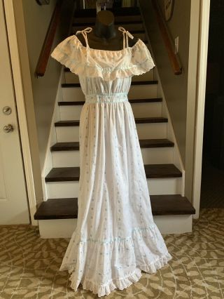 Vintage Gunne Sax Eyelet Boho Renaissance Prairie Maxi Summer Dress Bust 36”