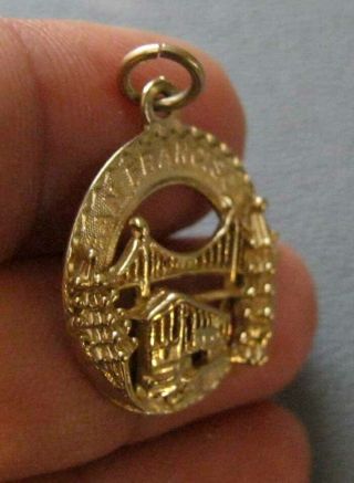 14K GOLD RAISED SAN FRANCISCO BRIDGE TROLLEY DISK CHARM/SCRAP OR WEAR 3