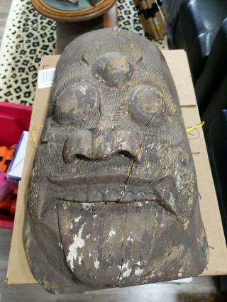 Vintage Authentic Hand Carved African Tribal Old Heavy Wood Warriors Mask
