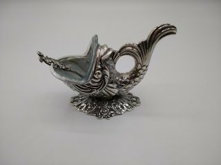 Vintage Silver Fish Salt Cellar With Spoon