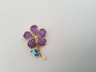 Vintage Signed Trifari Tm Purple Rhinestone Flower Brooch